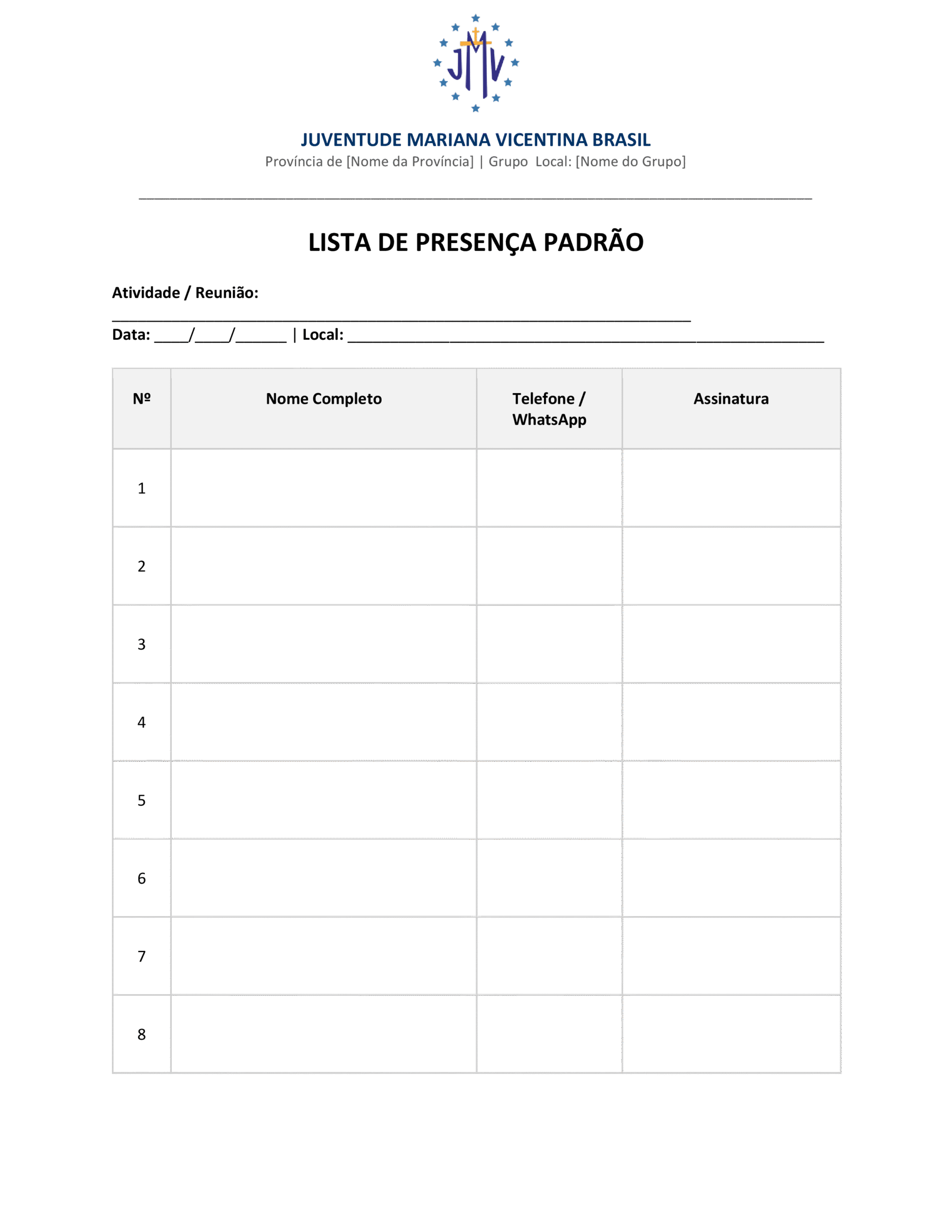 Lista de Presença Padrão